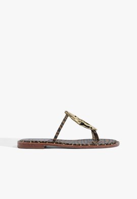 Sandália Rasteira Slide Couro Metal Estampa Animal