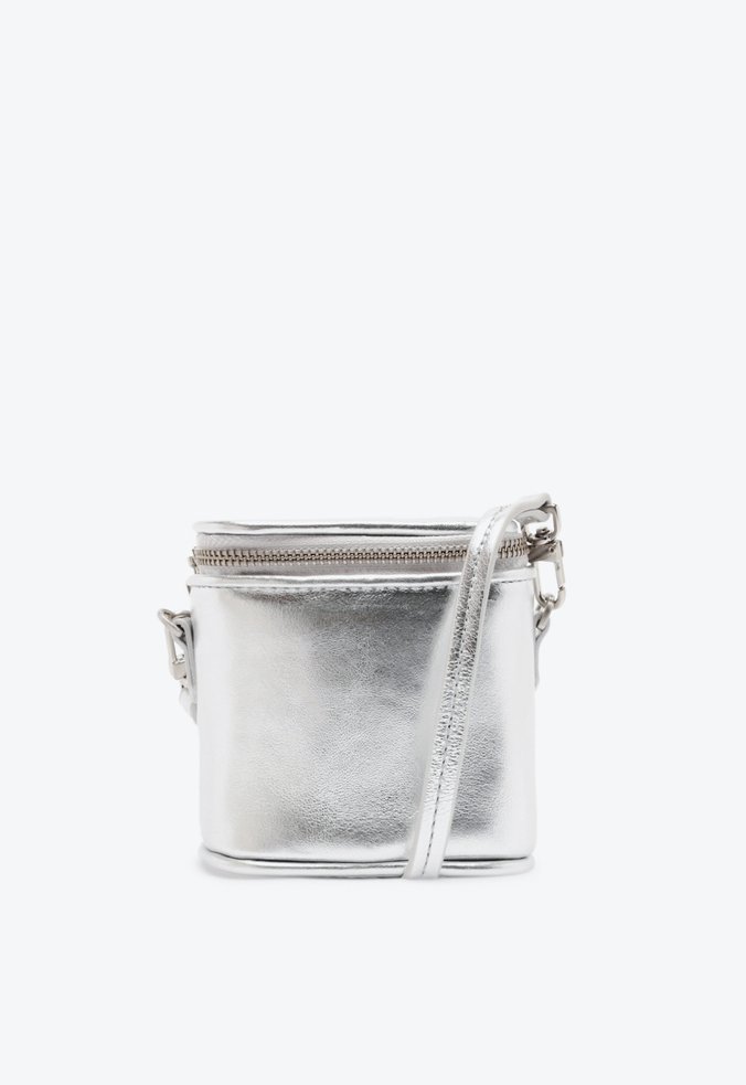 Bolsa Tiracolo Pequena Boxy Couro Prata