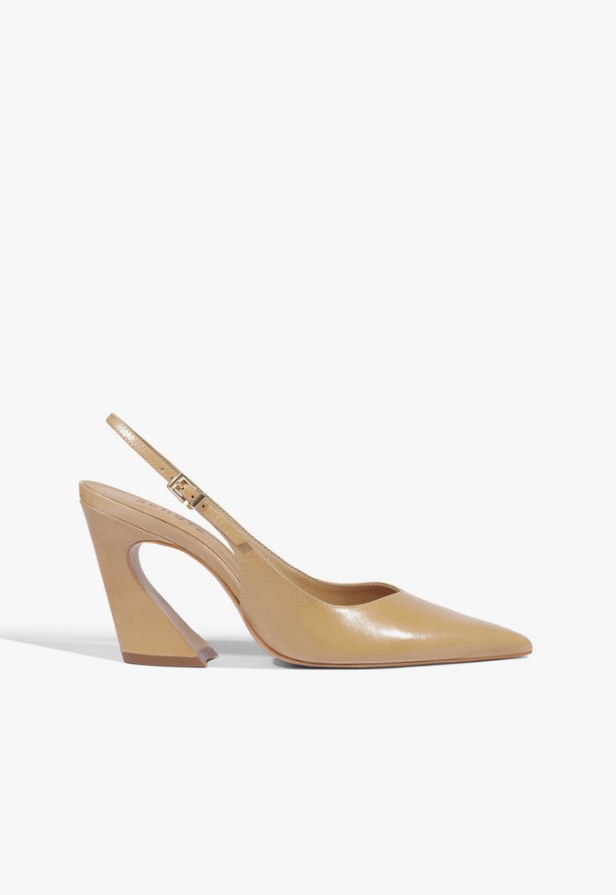 Scarpin Lexi Sling Block Couro Marrom Claro