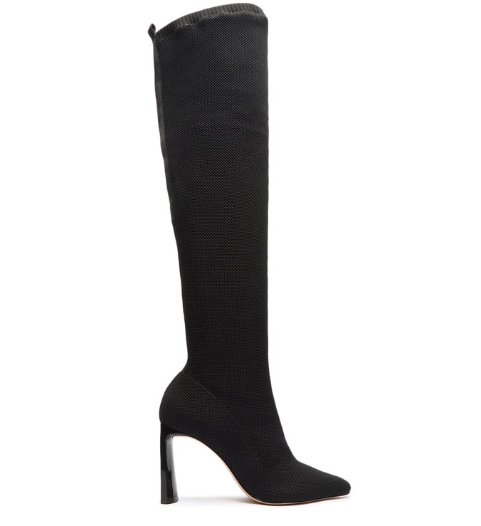 Bota Salto Bloco Over The Knee Knit Preta