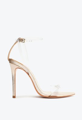 Sandália Salto Emily Transparente Vinil Dourada