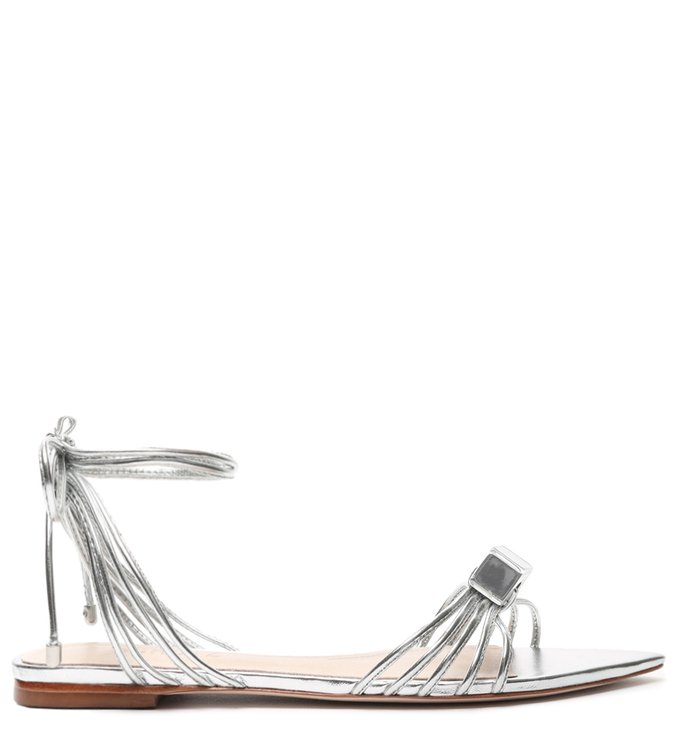 Sandália Rasteira Lace-Up Cube Prata
