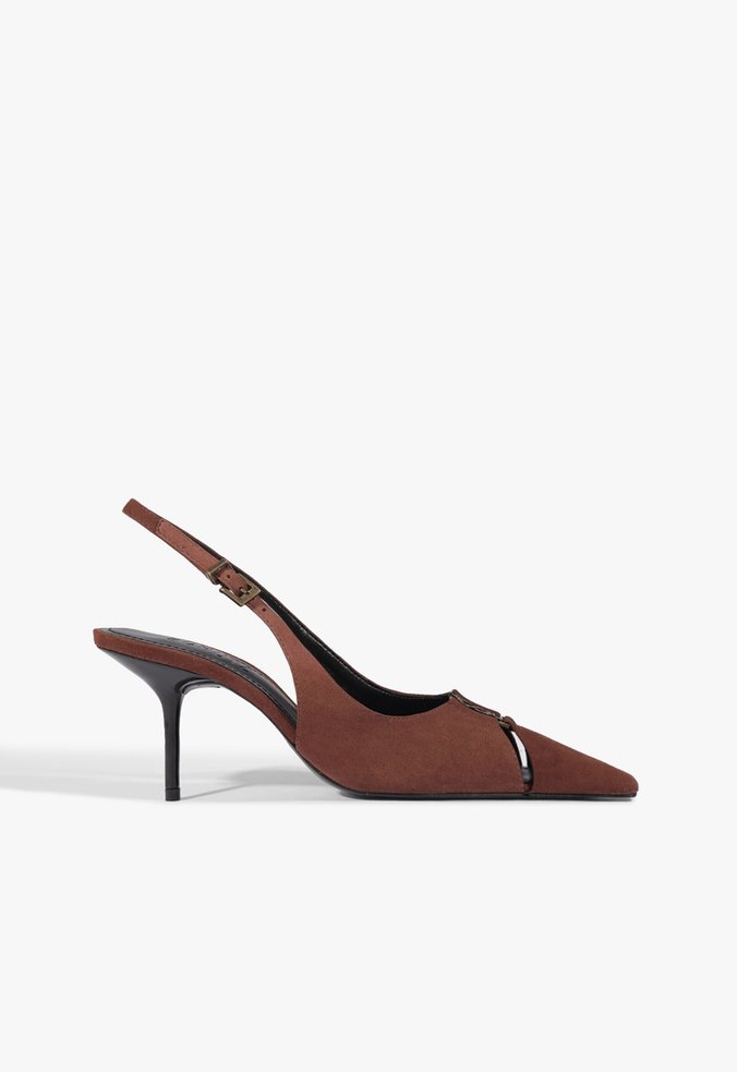 Scarpin Slingback Mirelly Couro Marrom