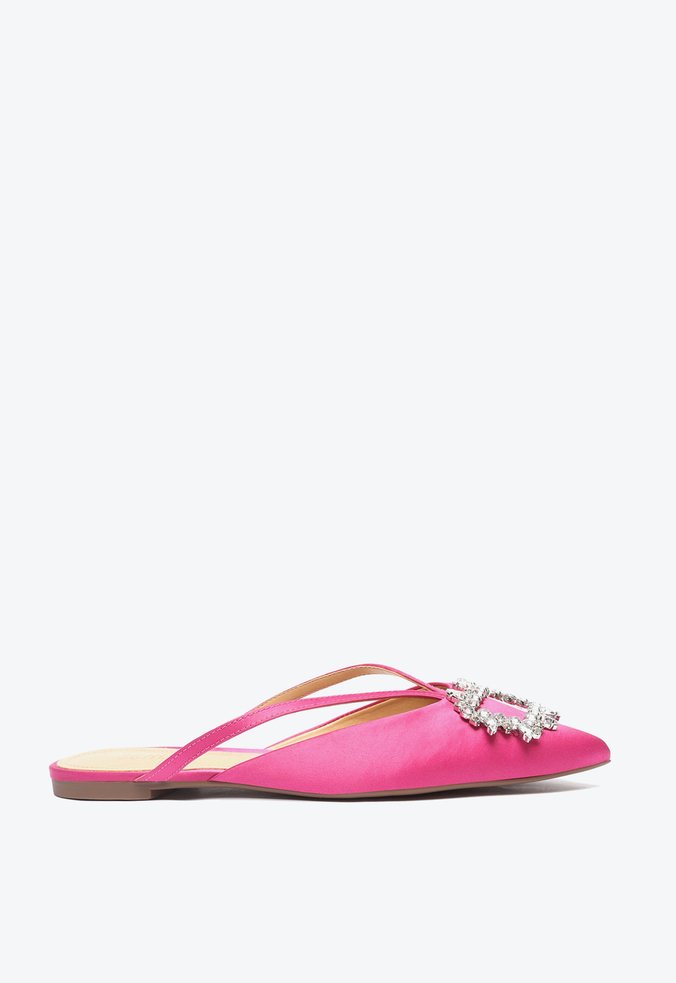 Sandália Mule Rasteira Cetim Rosa