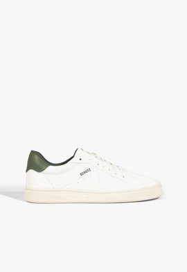 Tênis  Bico Redondo Couro Branco e Verde