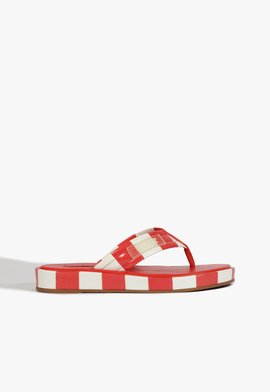 Chinelo Couro Croco Listras Vermelho