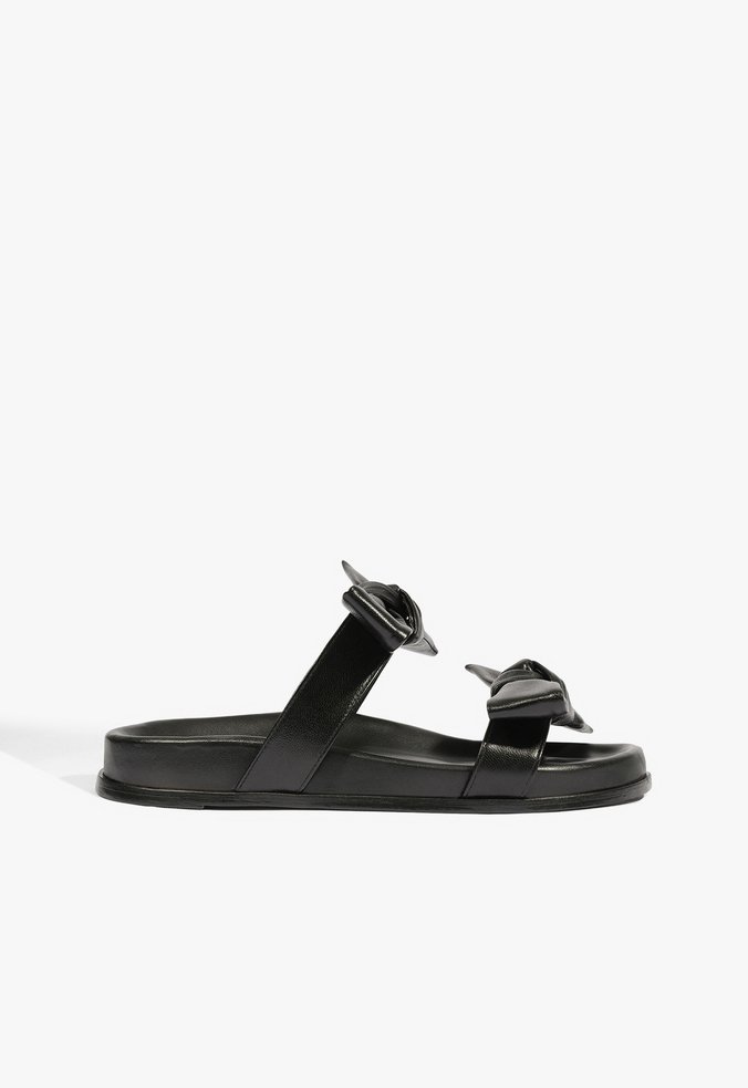 Sandália Papete Couro Laço Preto