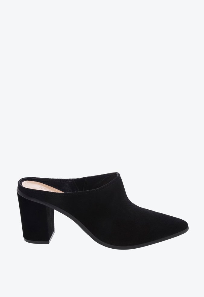 Sapato Mule Salto Bloco Nobuck Preta