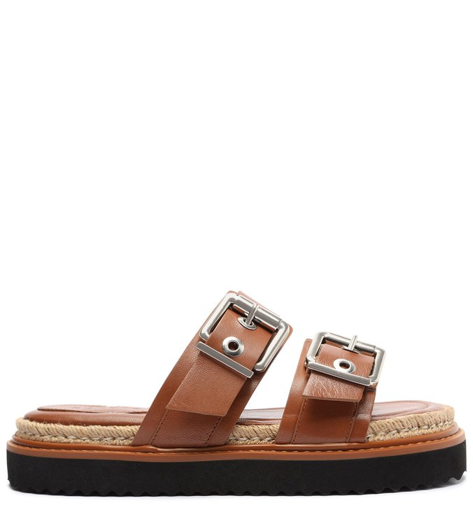 Sandália Papete Flatform Slide Couro Fivela Marrom Sandália Papete Flatform Slide Couro Fivela Marrom