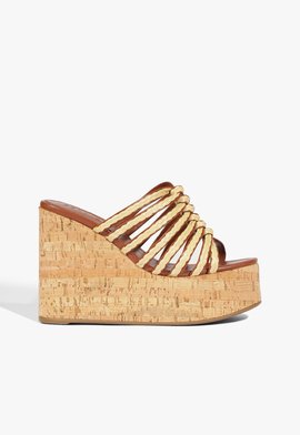 Tamanco Dahlia Plataforma Tiras Trançadas Marrom