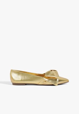 Sapatilha Verniz Laço Couro Dourado