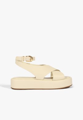 Sandália Papete Cruzada Couro Off White