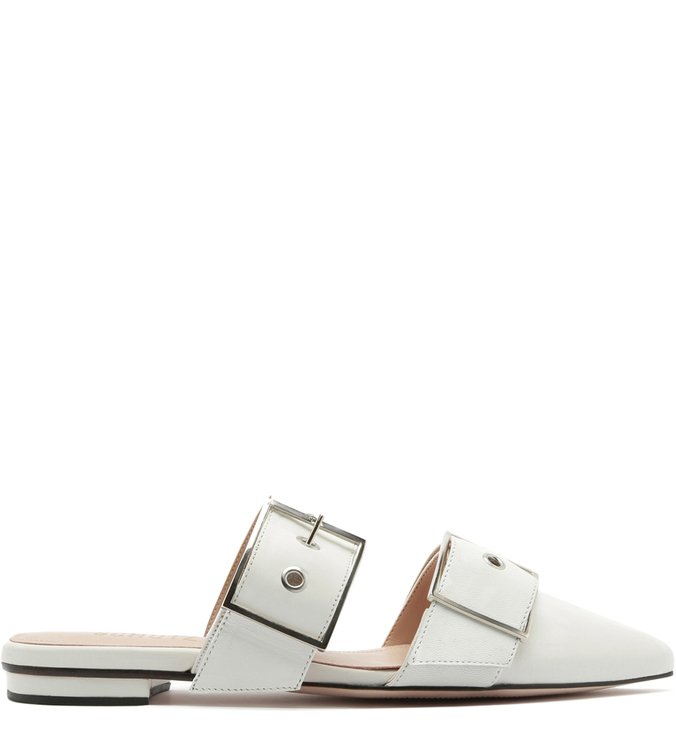 Flat Mule Buckles White Flat Mule Buckles White