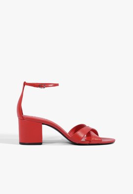 Sandália Salto Bloco Couro Vermelha