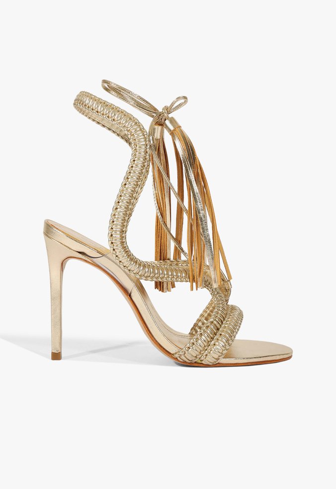 Sandália Salto Alto Lace Couro Dourada