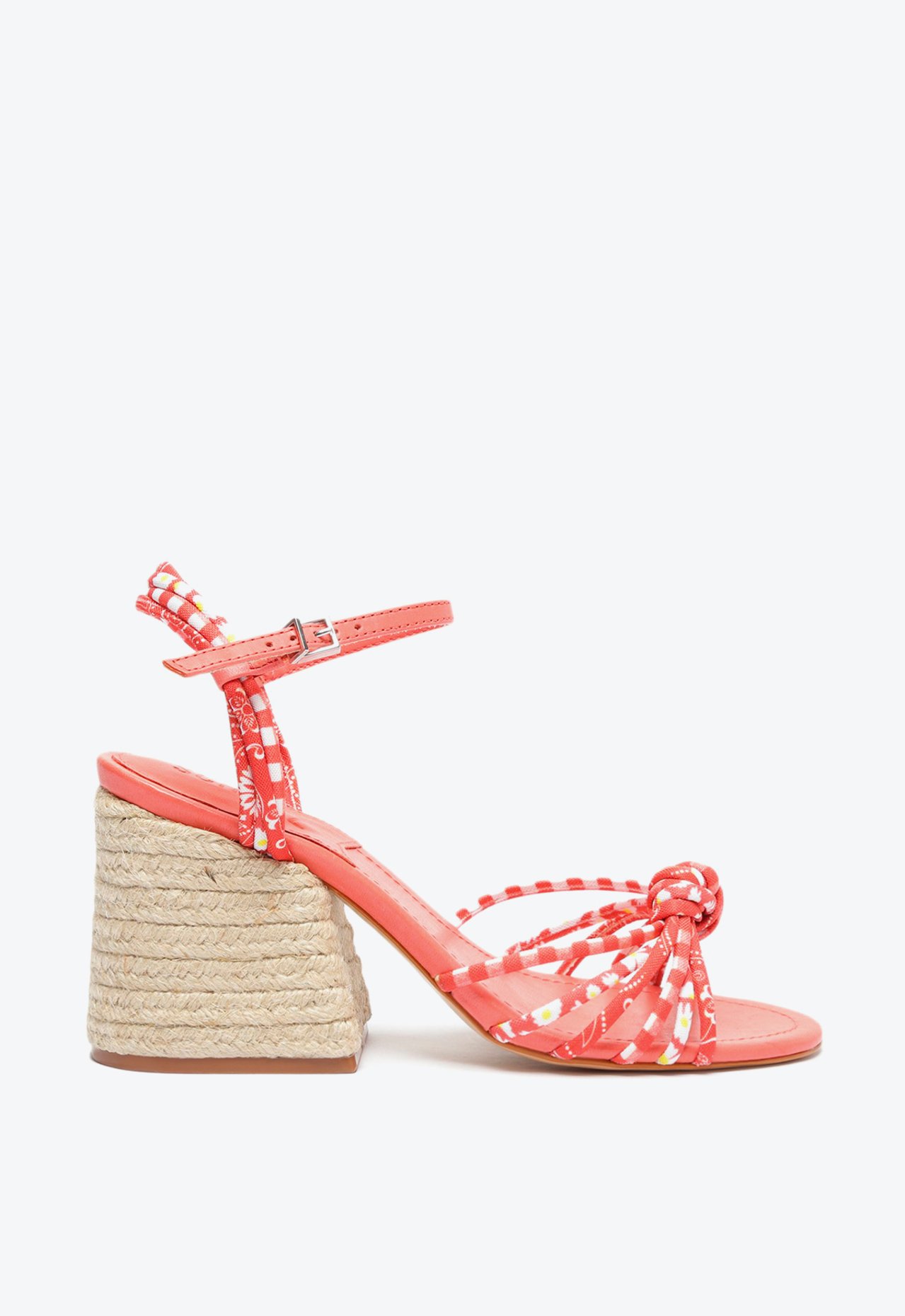 Sandália Salto Bloco Alto Corda Estampada Vermelha | Schutz