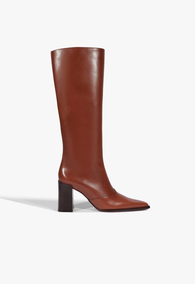 Bota Raffaela Cano Longo Couro Marrom
