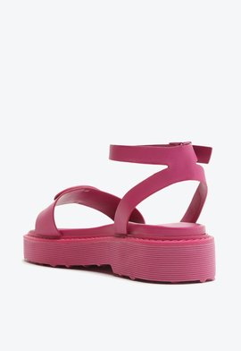 Sandália Papete Flatform Couro Rosa Pink
