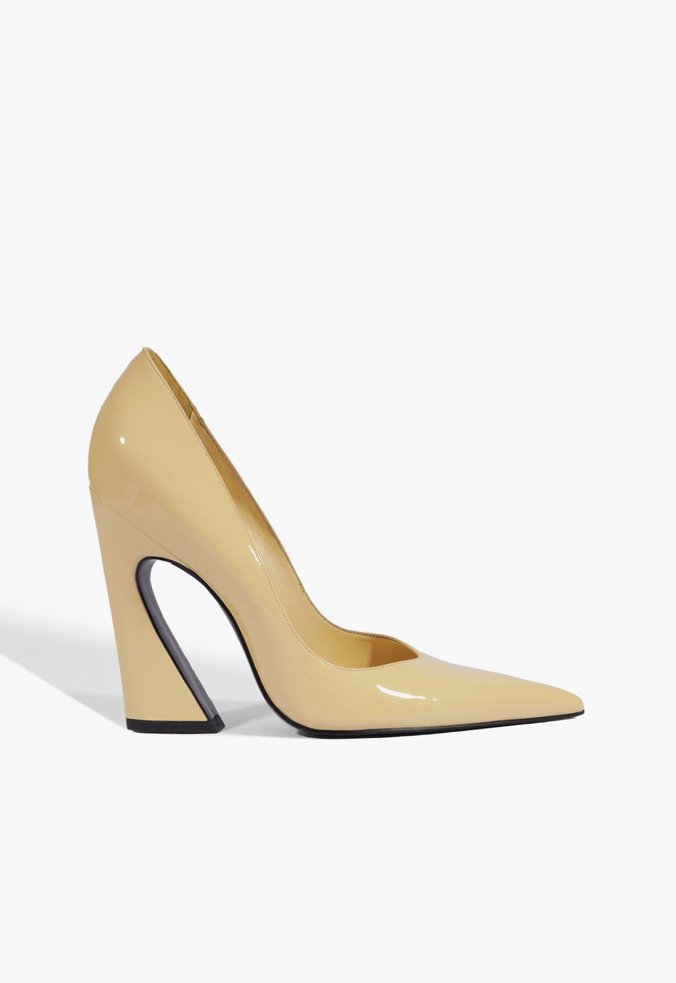 Scarpin Lexi Salto Bloco Verniz Couro Amarelo