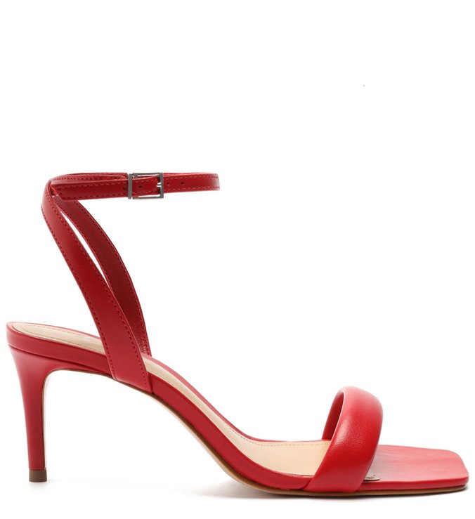Sandália Salto Bico Quadrado Couro Vermelho
