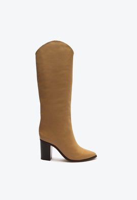 Bota Salto Bloco Maryana Couro Caramelo
