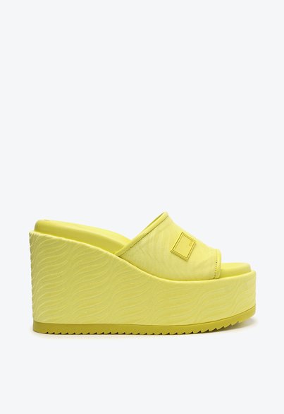 Sandália Mule Plataforma Lorelay Tecido Amarelo Neon | Schutz