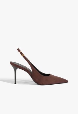 Scarpin Slingback Salto Alto Fino Camurça Marrom