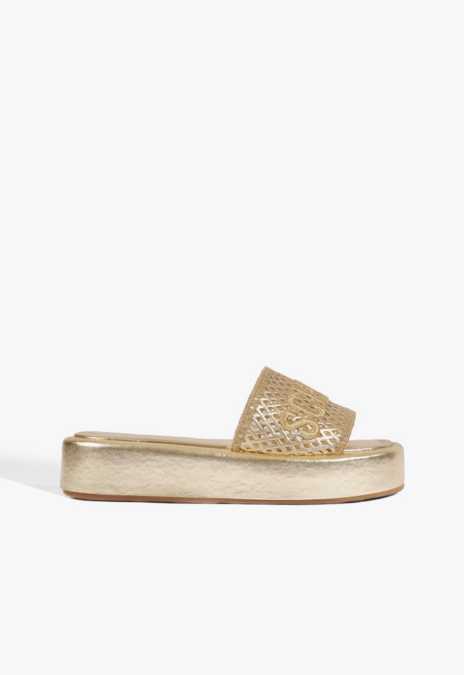 Sandália Papete Couro Dourada