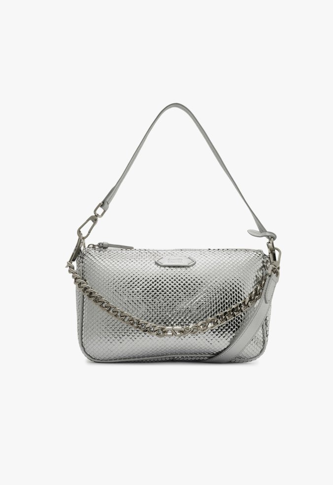Bolsa Tiracolo Grande Emmy Couro Snake Prata
