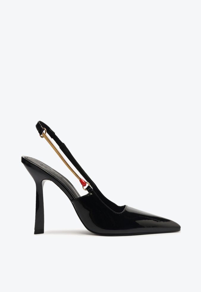 Sapato Scarpin Slingback Salto Alto Verniz Preto