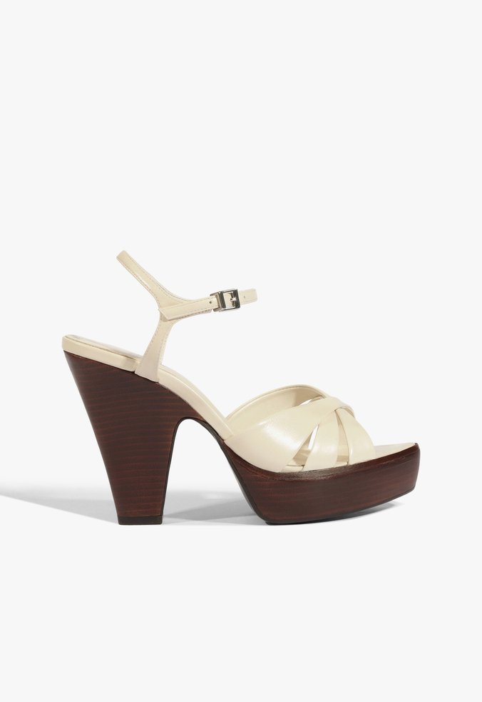 Sandália Keefa Wood Plataform Couro Branco