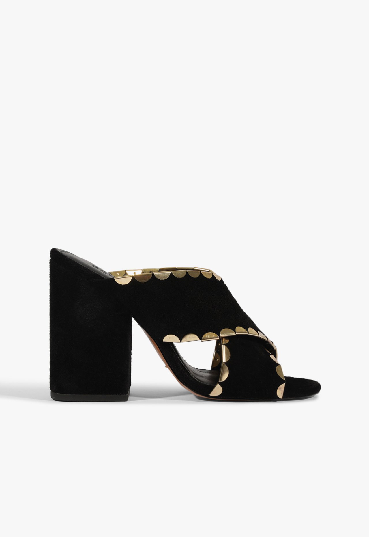 Sandália Mule Camurça Salto Bloco Alto Preta | Schutz