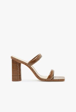 Sandália Salto Bloco Ully Couro Croco Marrom