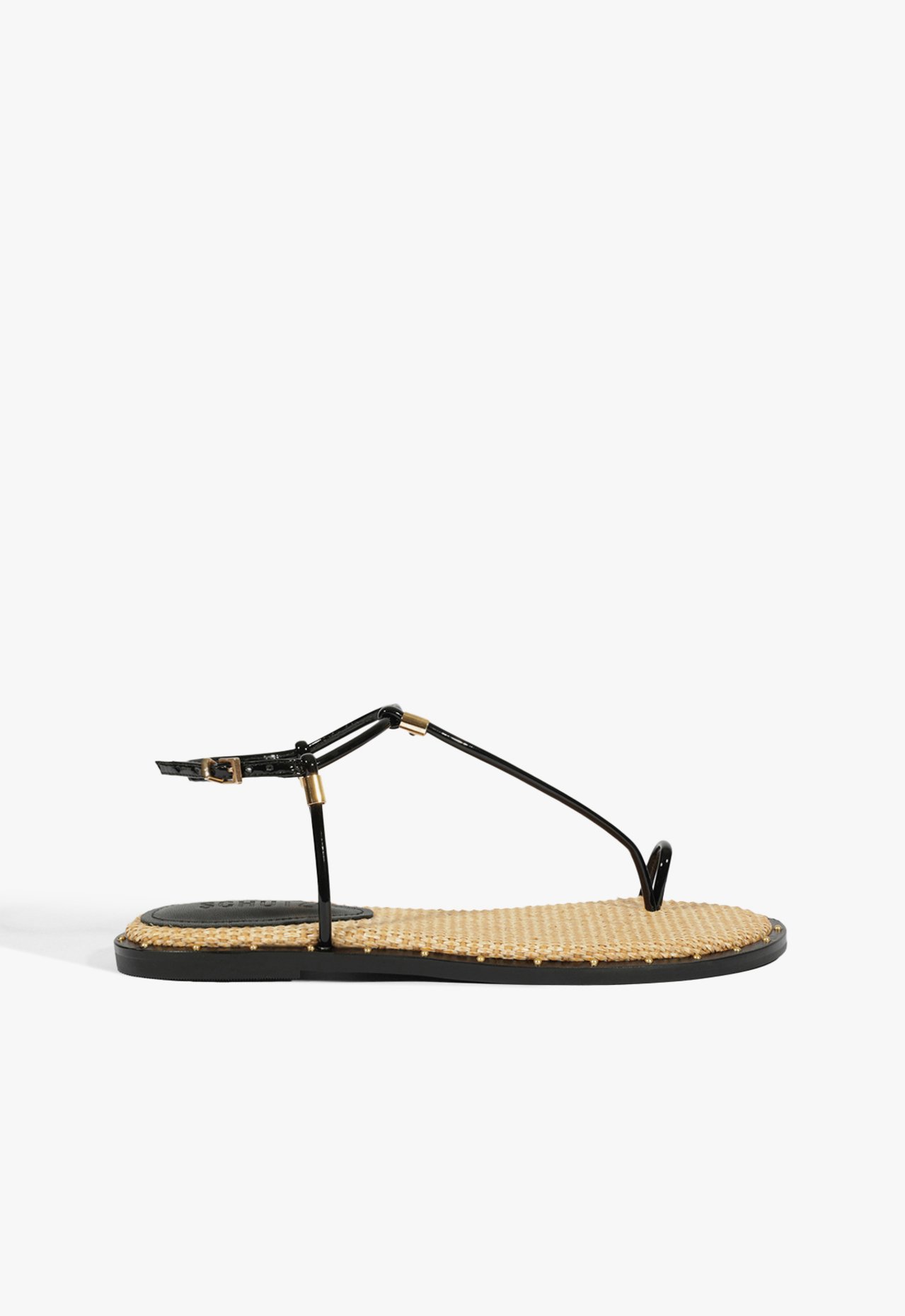 Sandália Rasteira Couro Ráfia Preta | Schutz