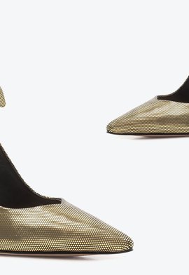 Sapato Scarpin Laço Metalizado Dourado