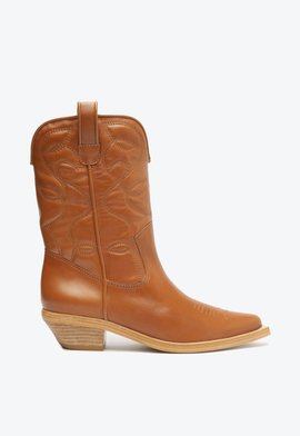 Bota Western Cano Médio Couro Marrom