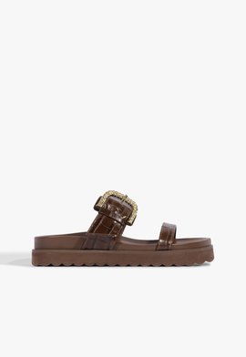 Sandália Papete Metal Buckle Marrom
