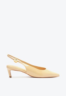 Sapato Scarpin Curve Heels Couro e Vinil Bege