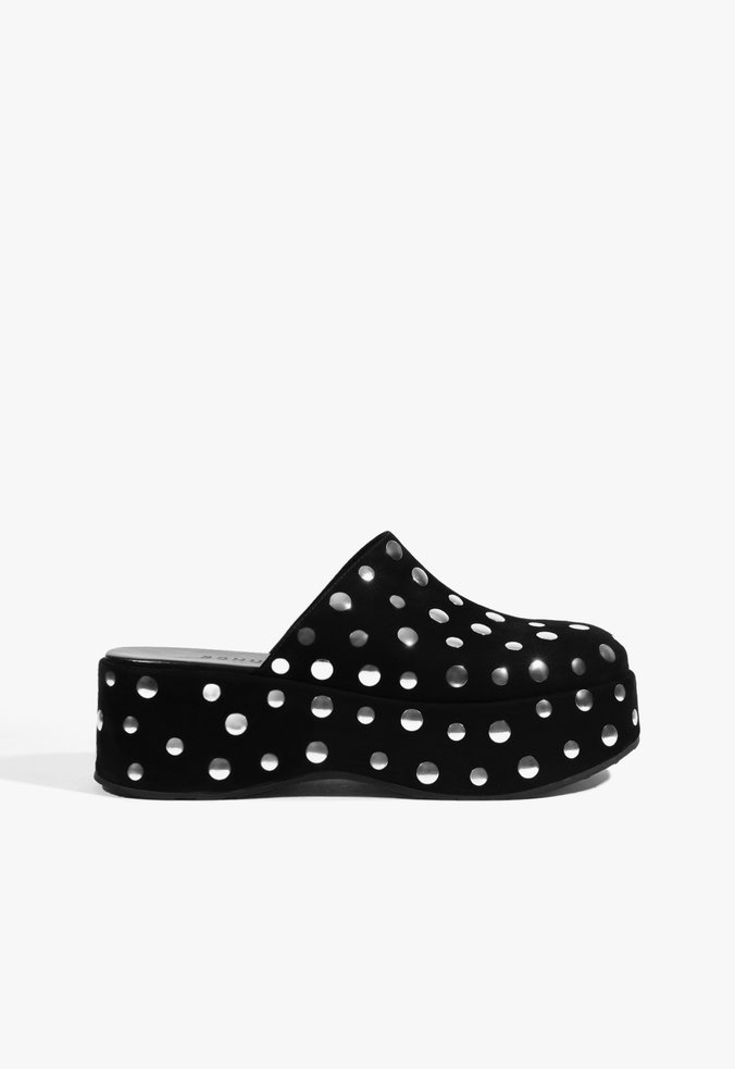 Mule Mia Studs Couro Preta