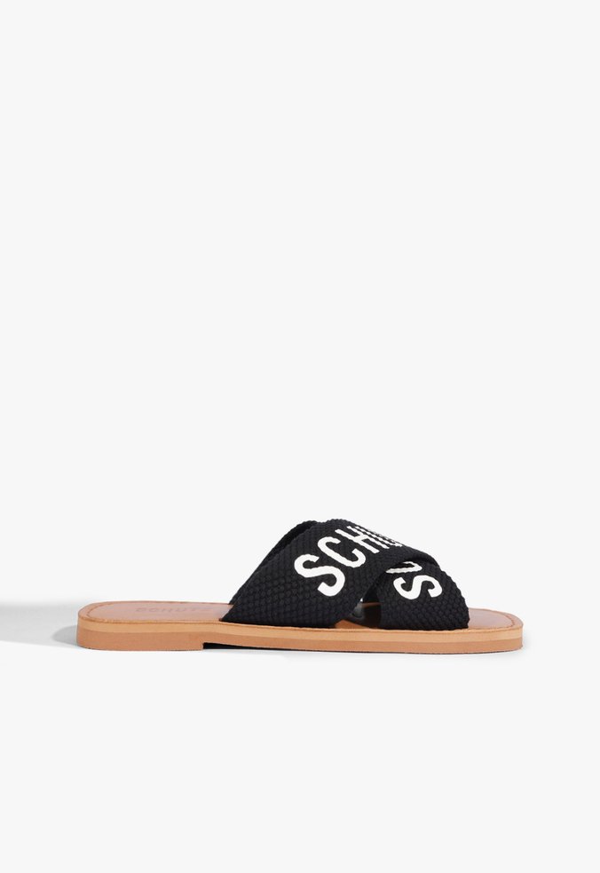 Sandália Rasteira de X Schutz Logo Preta