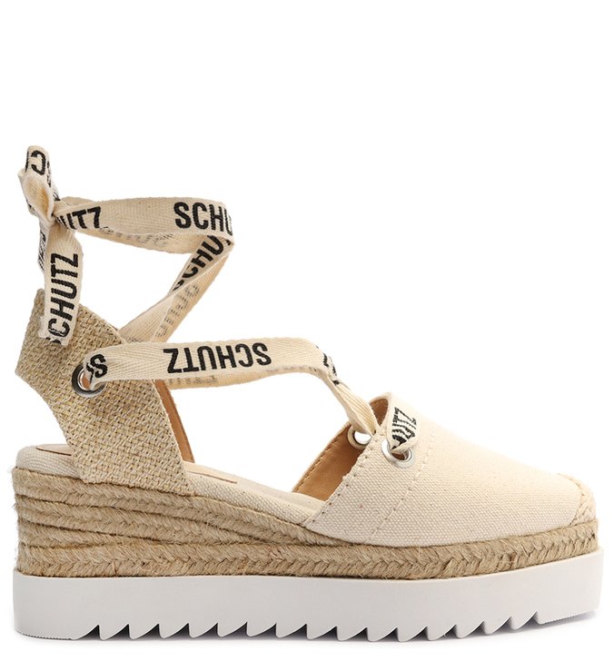 Sandália Espadrille Flatform Tecido Bege