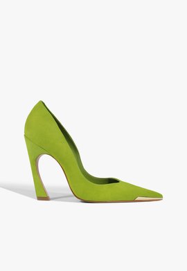 Scarpin Lexi Biqueira Metal Salto Alto Couro Verde