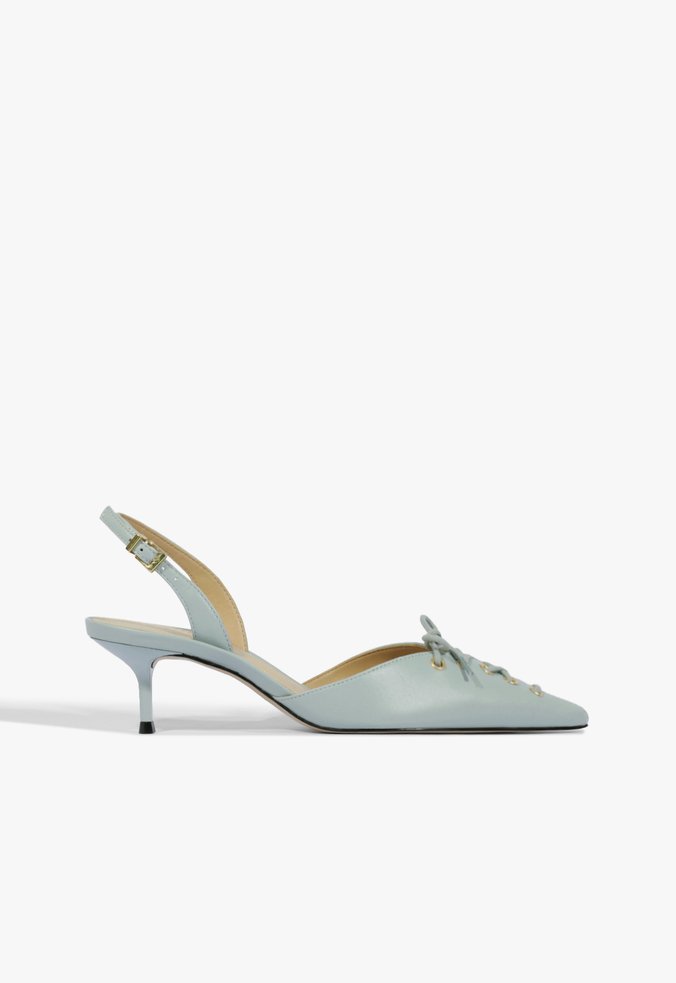 Sapato Scarpin Slingback Sabrine Mid Couro Azul Claro