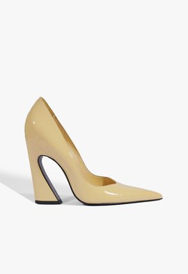 Scarpin Lexi Salto Bloco Verniz Couro Amarelo