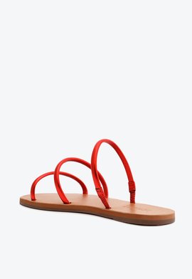 Sandália Rasteira Slide Tiras Metalizada Vermelha
