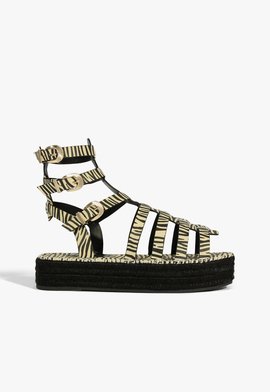 Sandália Flatform Baixa Corda Gladiadora Couro Zebra