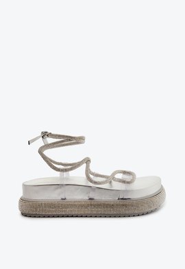 Sandália Papete Flatform Chay Brilho Prata
