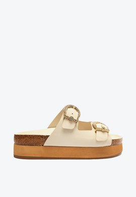 Papete Plataforma Fivela Couro Branca