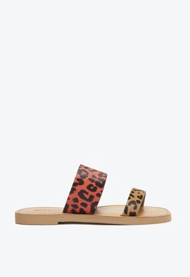 Sandália Rasteira Slide Couro Animal Print