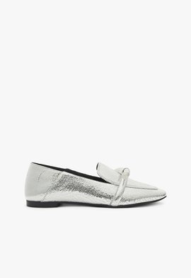 Mocassim Nó Metalizado Couro Croco Prata